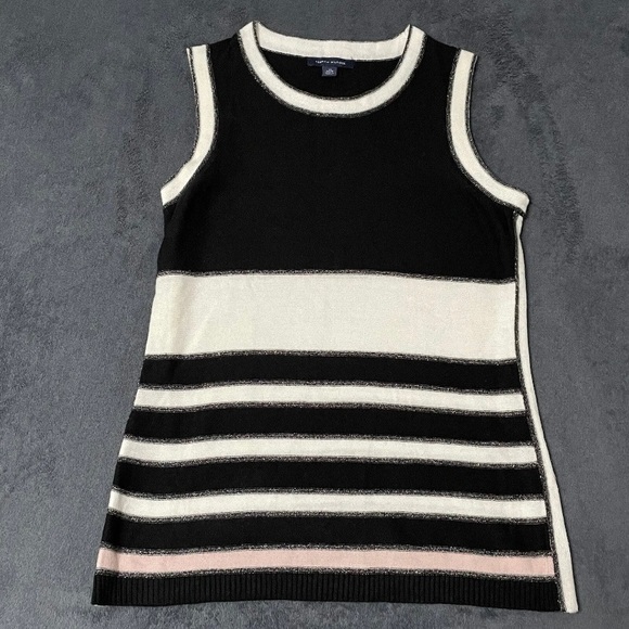 Tommy Hilfiger Black White and Gold Stripe Knit Tank Top Womens XS Blouse - Picture 1 of 5